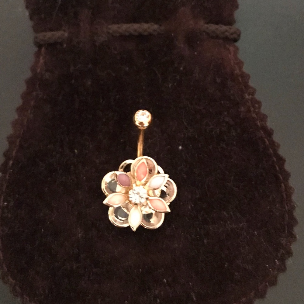 Gold flower belly ring with pink petals NWOT